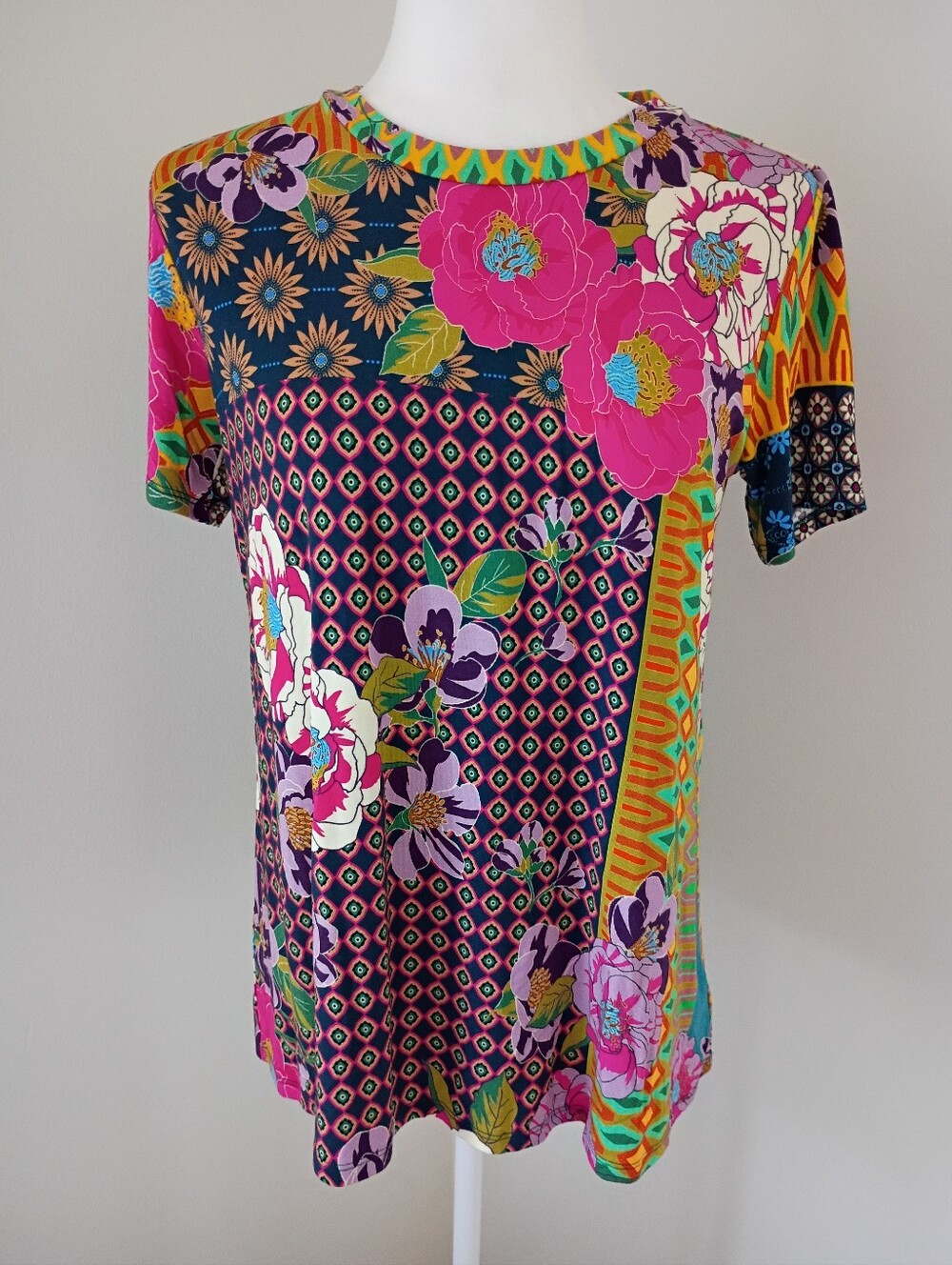 Johnny Was Maggie Colorful Patchwork Swing Tee NWT Size XS